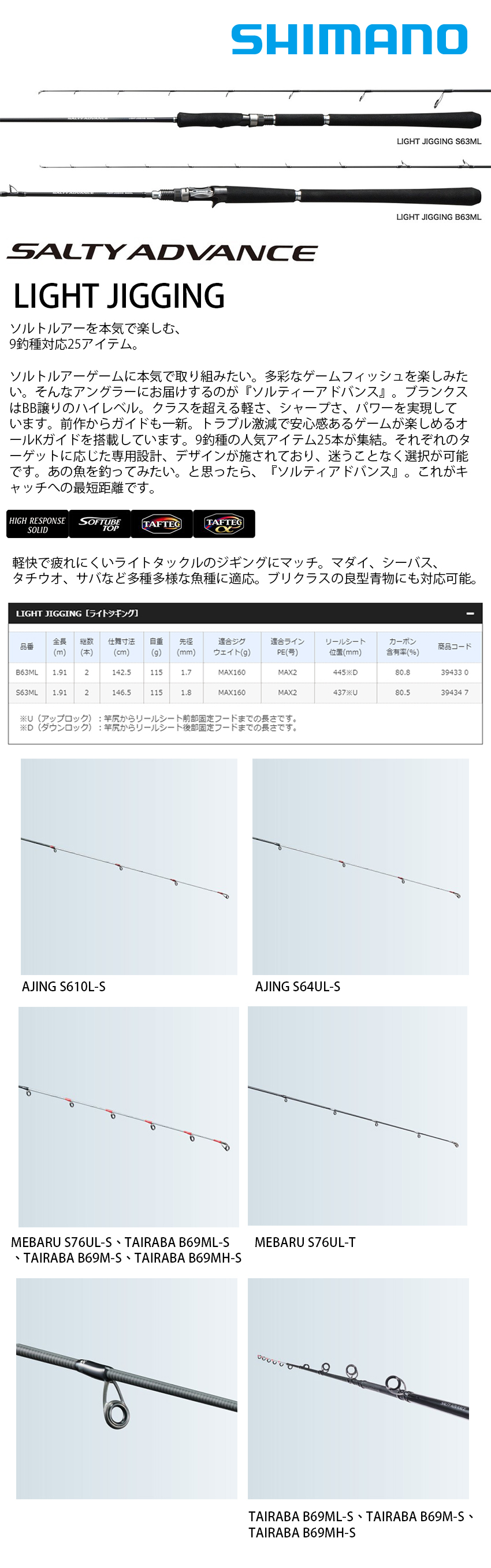 SHIMANO 19 SALTY ADVANCE LIGHT JIGGING S63ML [直柄鐵板竿] - 漁拓